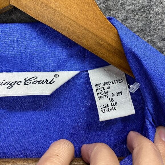 Carriage Court Shirt Women 16 Plus Blue Button Up Elastic Waist Collared Pockets - Picture 6 of 9